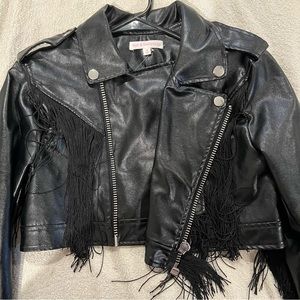 Hot & Delicious Faux Leather cropped fringe jacket size medium